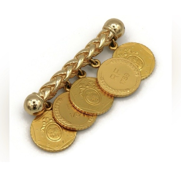 Christian Dior Brooch Pin 1989 French Bicennential Gold Coin CD Vintage Ladies - Picture 3 of 11